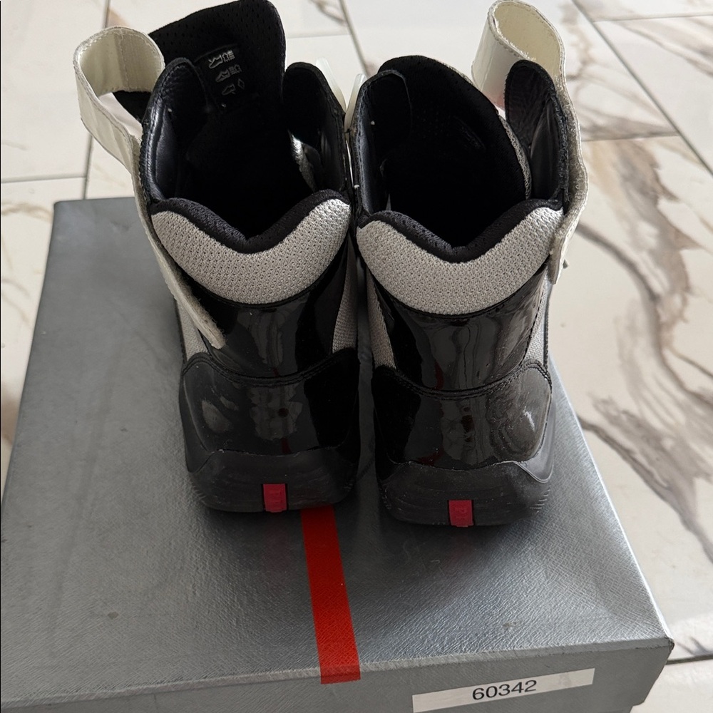 Men’s Prada Black, White, and Red High-Top Sneakers - Picture 2 of 3
